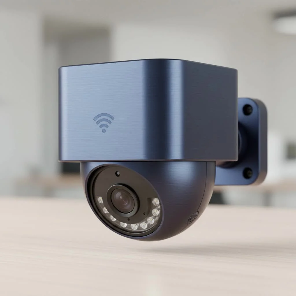 Outdoor WiFi security camera monitoring a home